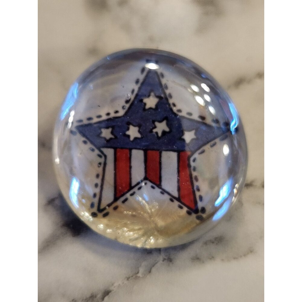 Vintage Patriotic Star Brooch Glass Pin With American Flag Design